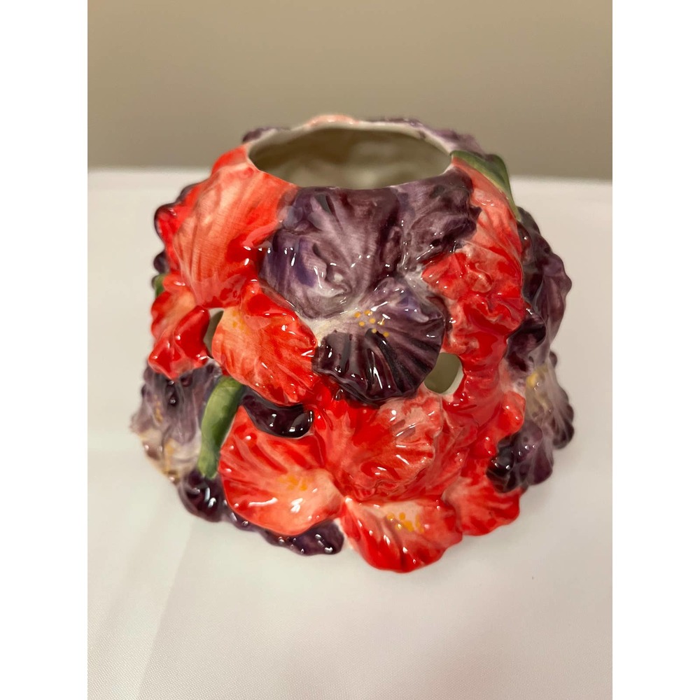 Home Interior Candle Shade Floral Iris Purple Red & Green Jar Topper23